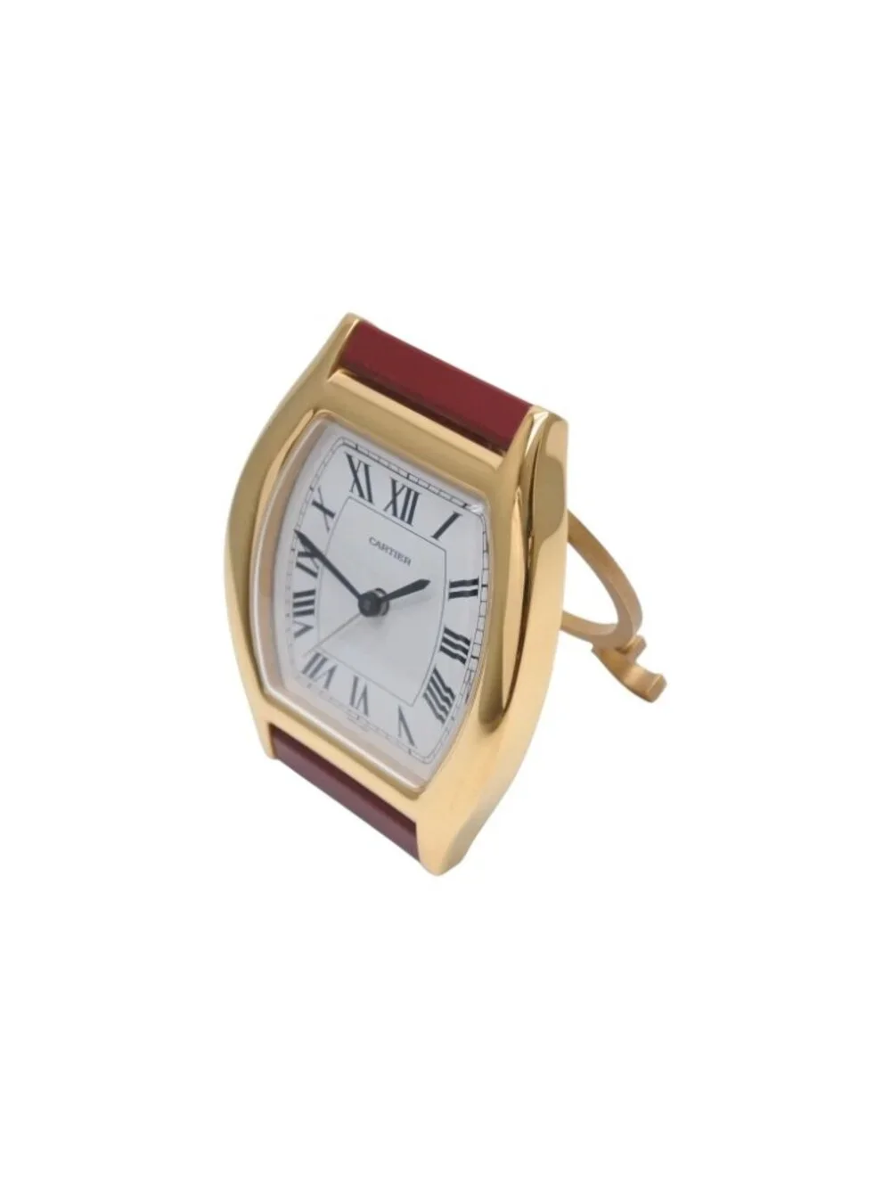 Cartier Tortue Table Clock White Dial Quartz White Gold Bordeaux Swiss